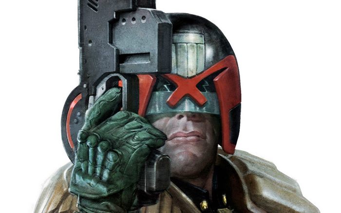 Judge Dredd holding his Lawgiver