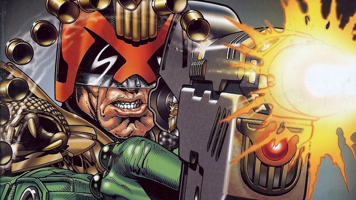 Judge Dredd firing his Lawgiver