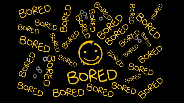 BORED text with smiley face