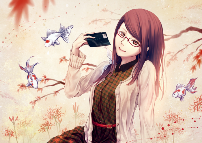 Rize Kamishiro holding a credit card with goldfish