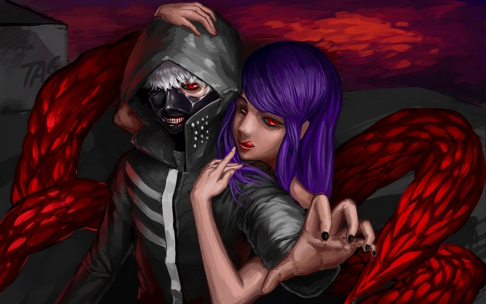 Rize Kamishiro and Ken Kaneki from Tokyo Ghoul