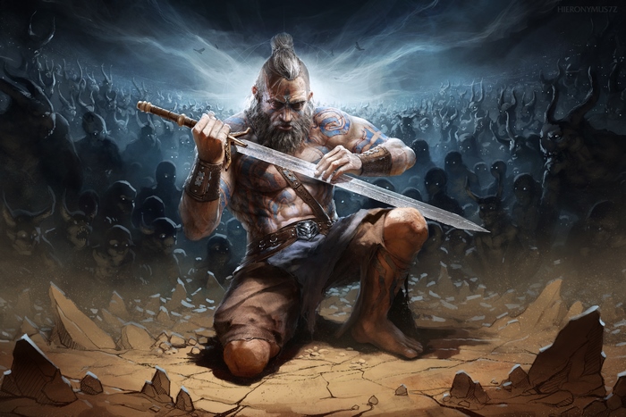 Barbarian from Diablo III with a sword and horde