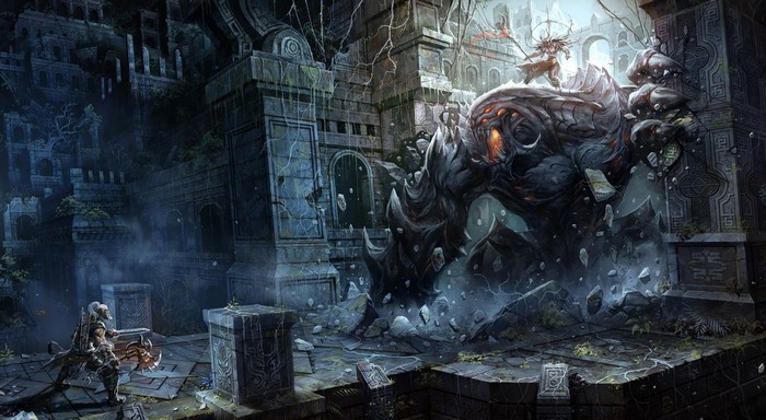 Barbarian from Diablo III in ancient ruins