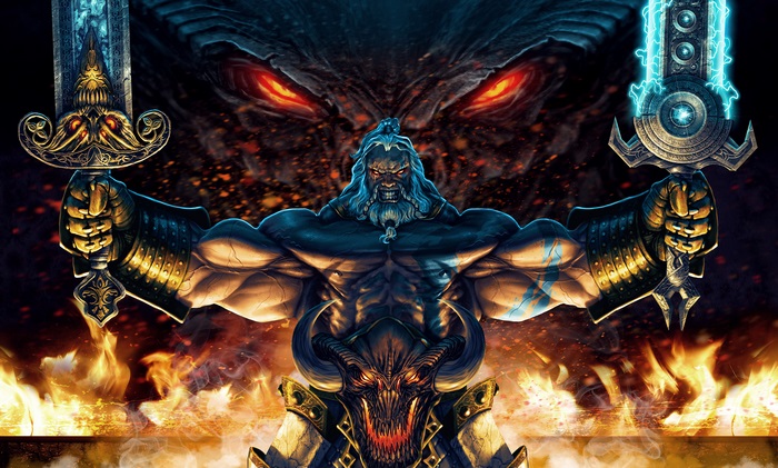 Barbarian from Diablo III with demon background