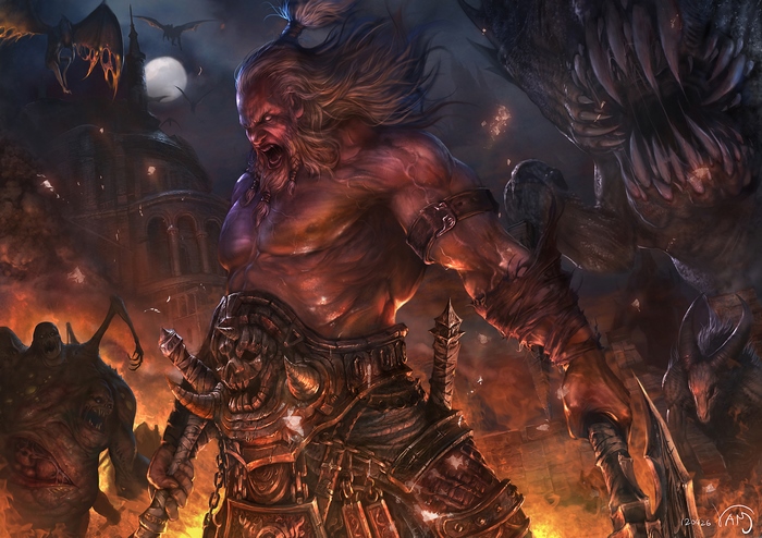 Barbarian from Diablo III in battle