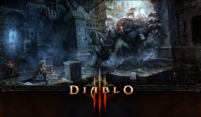 Barbarian from Diablo III fighting a monster