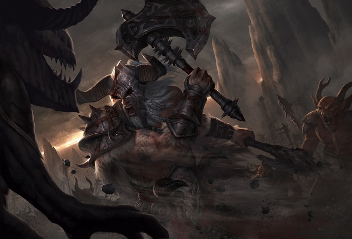 Barbarian from Diablo III in battle
