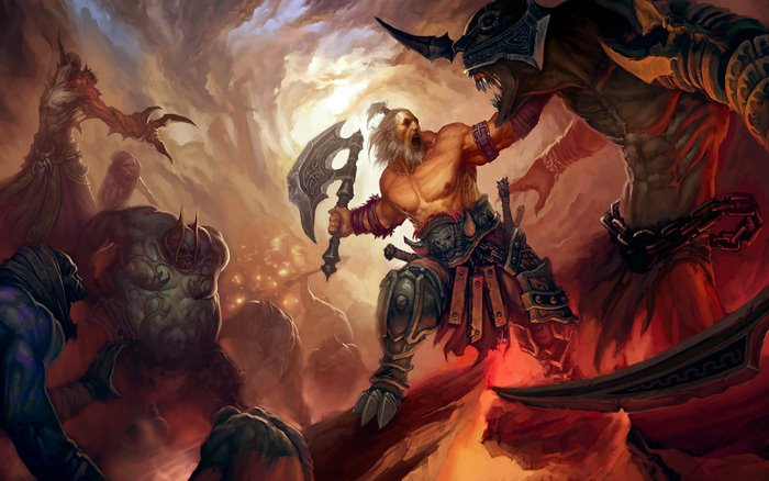 Barbarian fighting demons in Diablo III