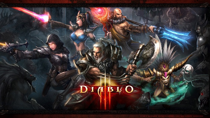Diablo III characters fighting monsters