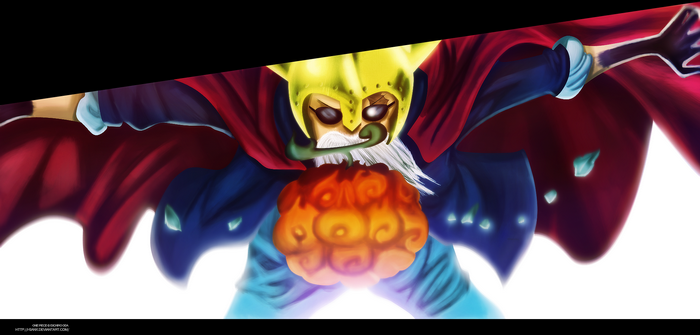 Sabo from One Piece holding a Devil Fruit