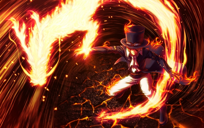Sabo from One Piece with a fire dragon