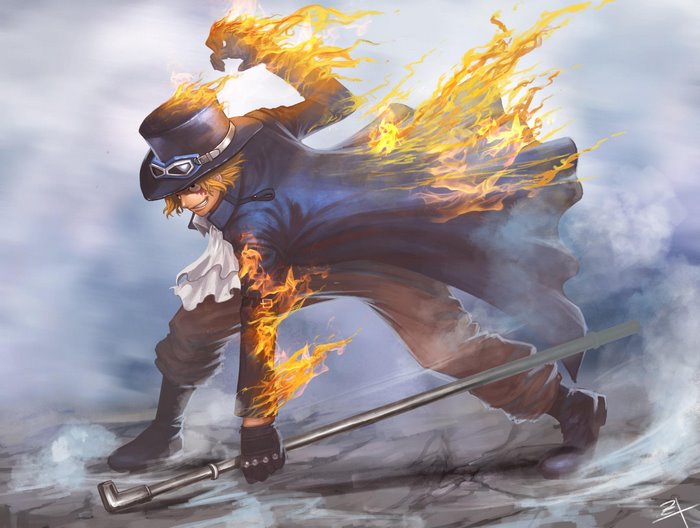 Sabo from One Piece with fire