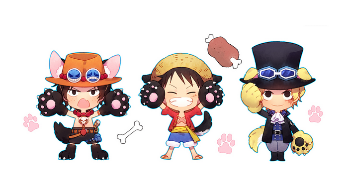 Chibi Ace, Luffy, and Sabo as animals from One Piece