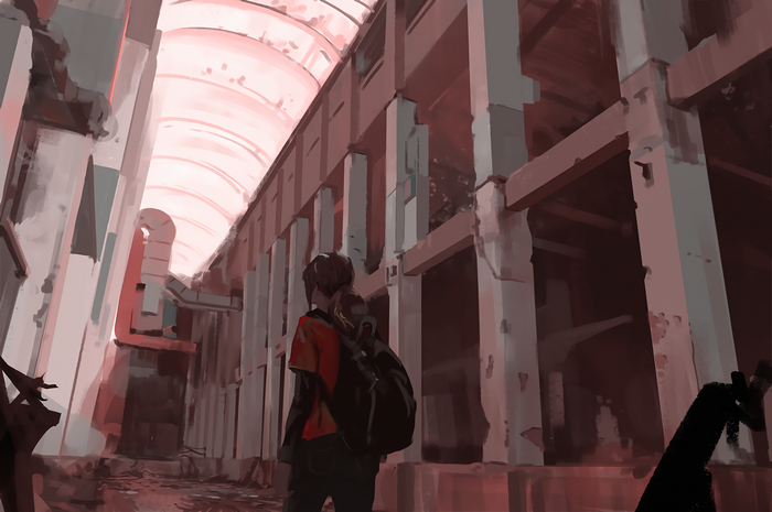 Ellie from The Last of Us in ruined building