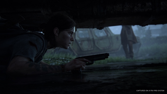 Ellie from The Last of Us holding a pistol