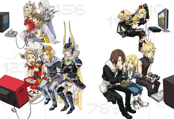 Final Fantasy characters playing video games