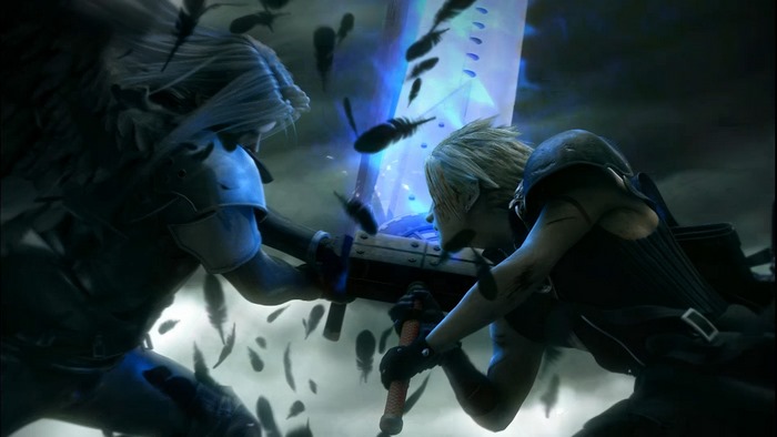 Cloud Strife and Sephiroth fighting with Buster Sword