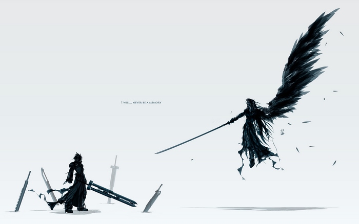 Cloud Strife from Final Fantasy facing Sephiroth