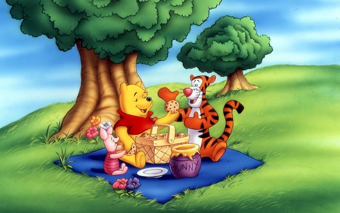 Winnie the Pooh and Tigger having a picnic