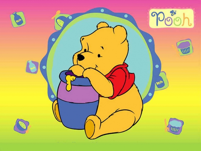 Winnie the Pooh with a pot of honey