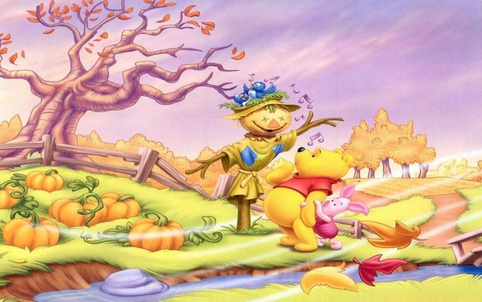 Winnie the Pooh and Piglet in Autumn