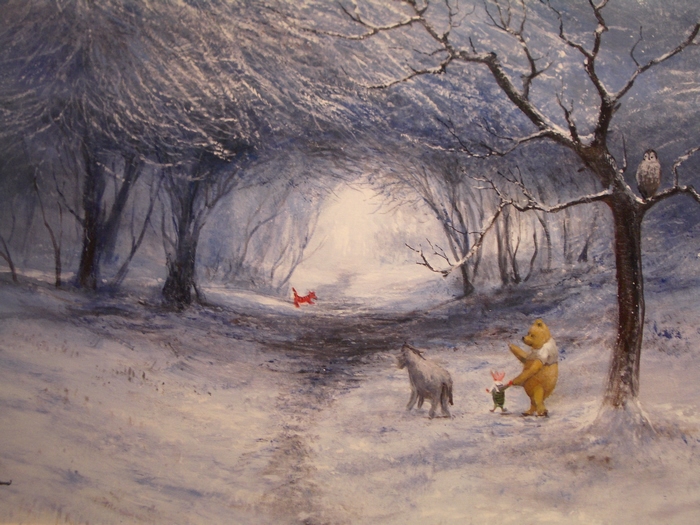 Winnie the Pooh in a Snowy Forest