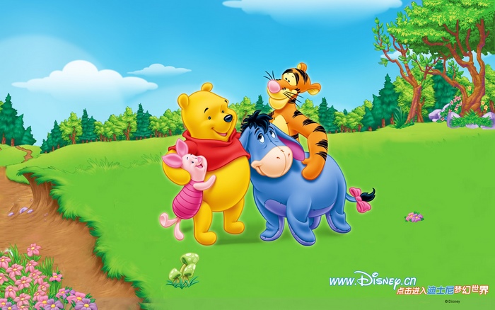 Winnie the Pooh characters in a field