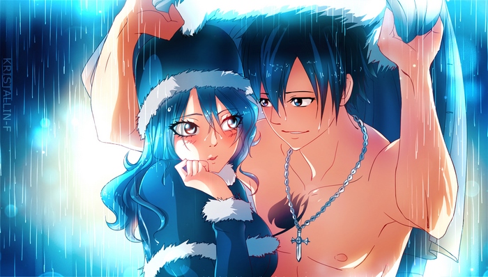 Juvia Lockser and Gray Fullbuster in the rain