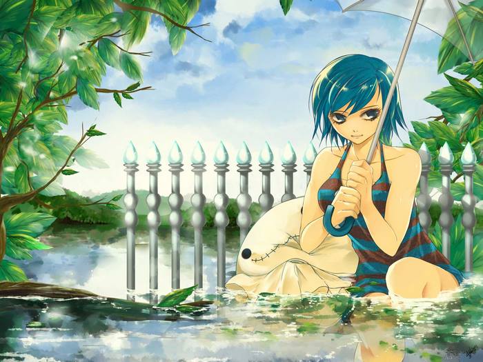 Juvia Lockser from Fairy Tail holding an umbrella