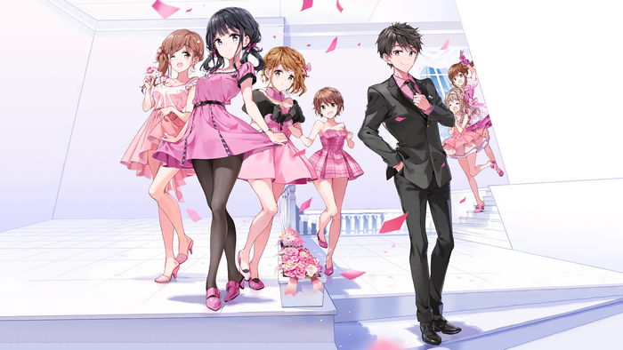 Aki Adagaki and friends in pink dresses