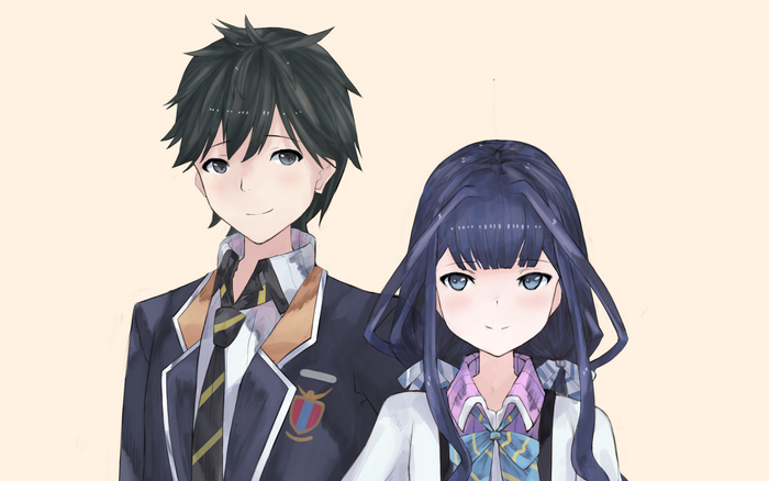 Aki Adagaki and a boy in school uniforms