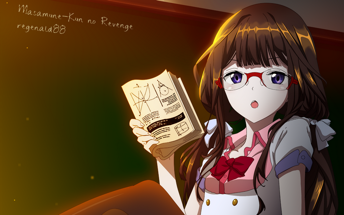 Aki Adagaki from Masamune-Kun no Revenge holding a book