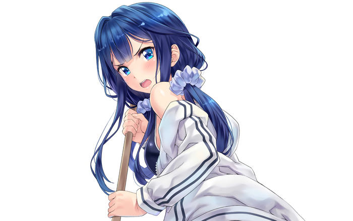 Aki Adagaki holding a broom