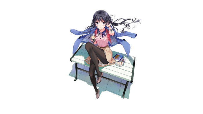Aki Adagaki sitting on a bench with a drink