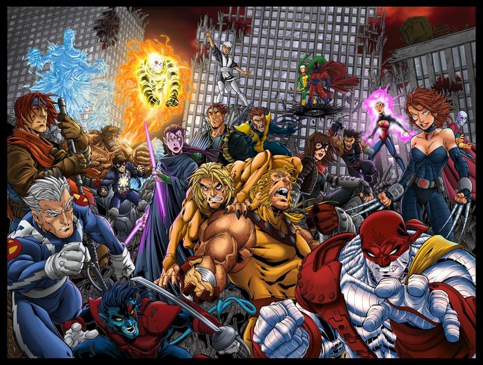 X-Men characters in a destroyed city