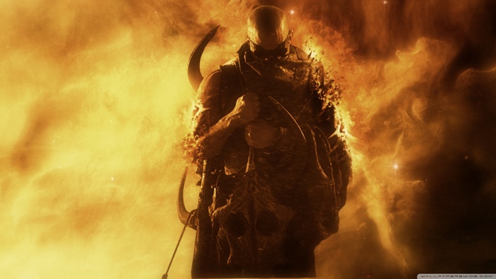 Riddick in a fiery nebula