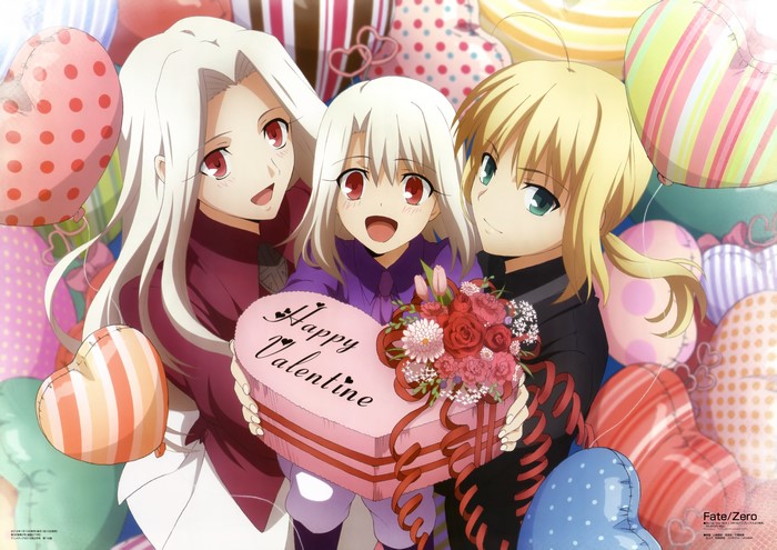Illyasviel von Einzbern from Fate/Zero with heart-shaped balloons