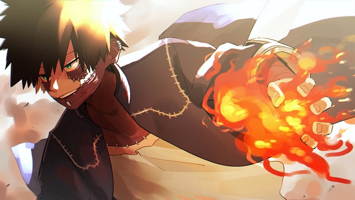 Dabi from Boku No Hero Academia with fire