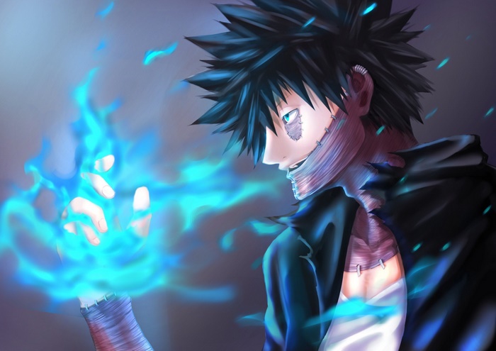 Dabi from My Hero Academia with blue flames