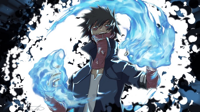 Dabi from My Hero Academia with blue flames