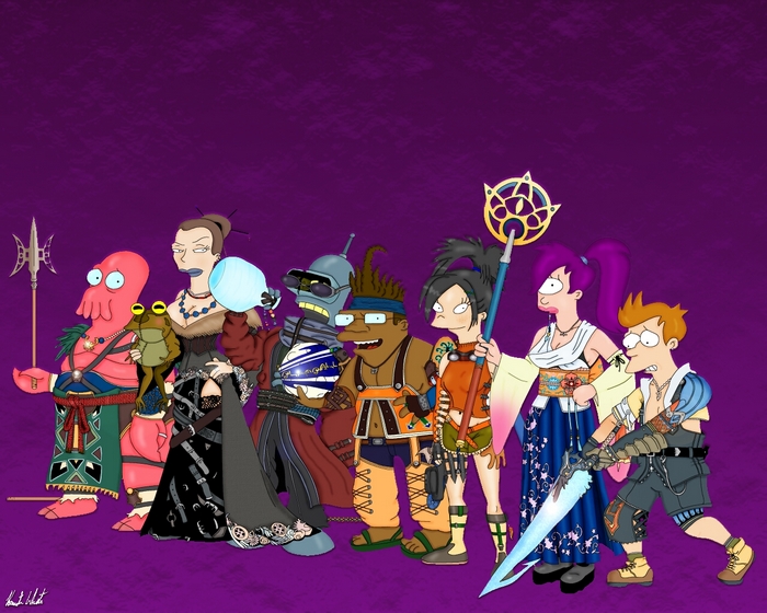 Futurama characters in Final Fantasy costumes