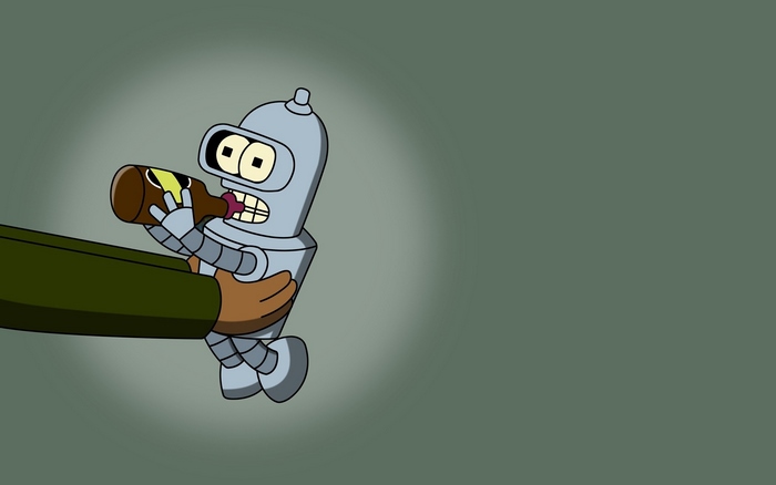 Bender from Futurama drinking from a bottle