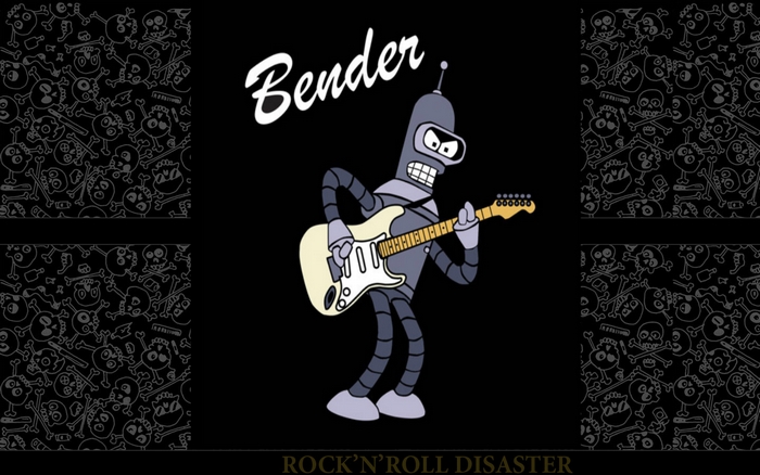 Bender from Futurama playing guitar
