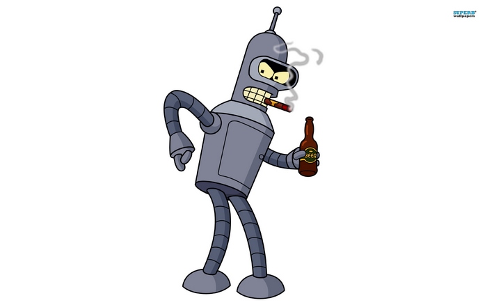 Bender from Futurama smoking and drinking