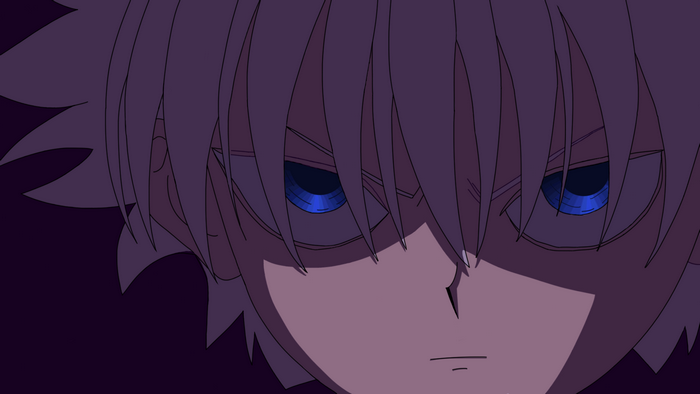 Intense Close-Up of Killua Zoldyck with Blue Eyes