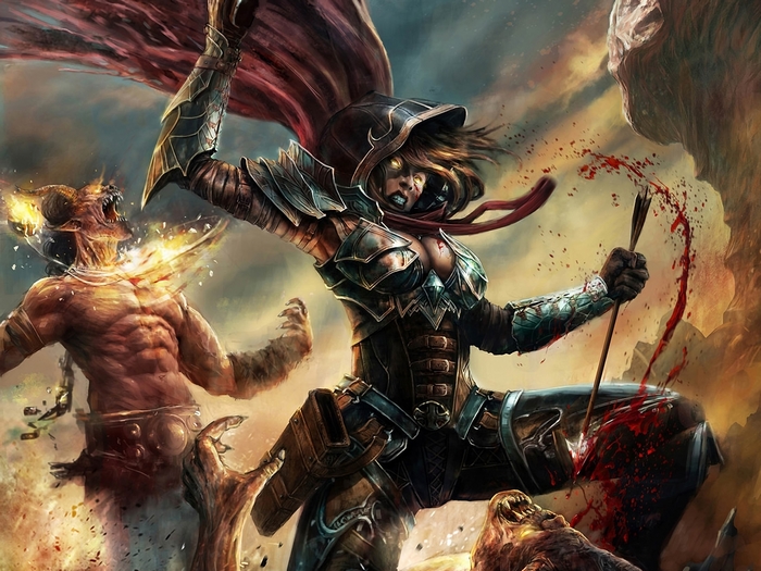 Demon Hunter from Diablo III fighting a demon
