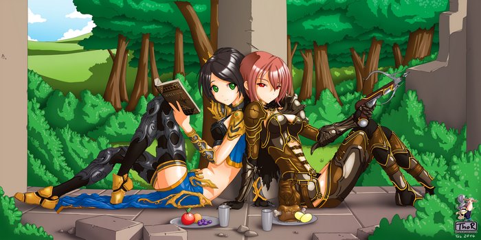 Two Demon Hunters from Diablo III resting outdoors