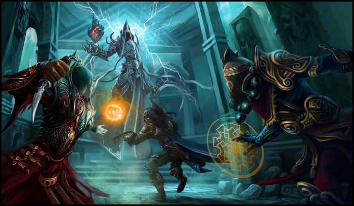 Diablo III Demon Hunter in magical battle