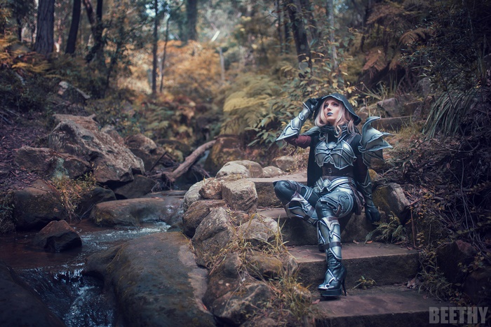 Demon Hunter from Diablo III in a forest