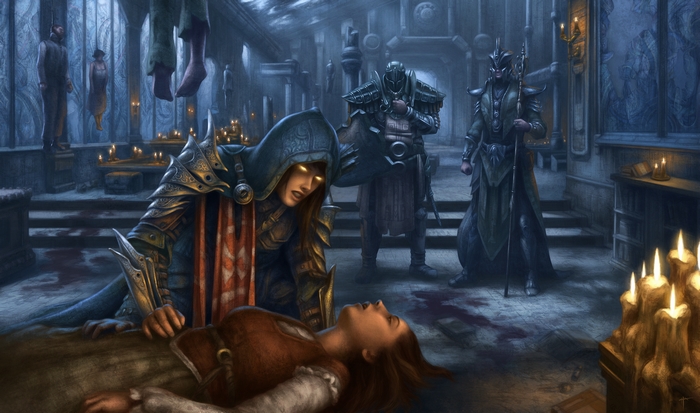 Demon Hunter from Diablo III with dead woman